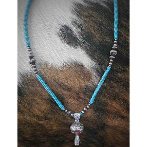 Turquoise Beads Statement Necklace - Picture 2 of 2